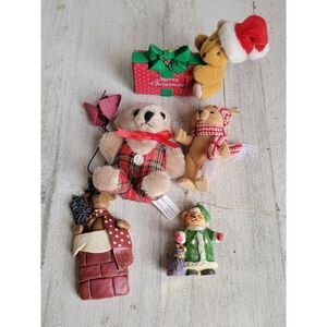 Vintage plush teddy bear coat Santa hat merry Xmas ornament variety home decor